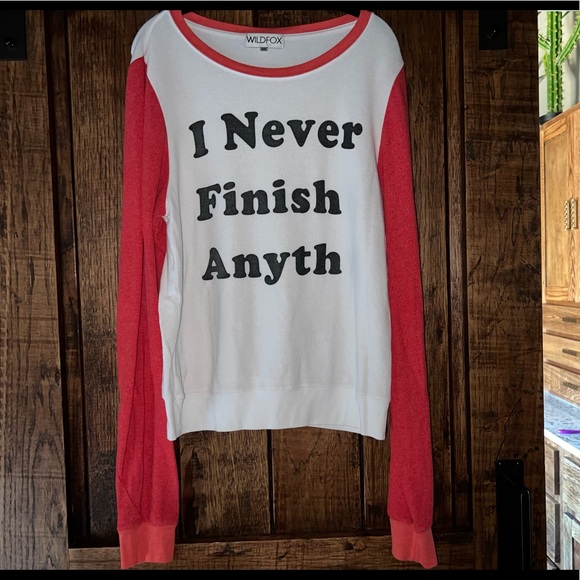 Wildfox I Never Finish Anyth Baggy Beach Jumper in White and Red Size Medium - Picture 2 of 4